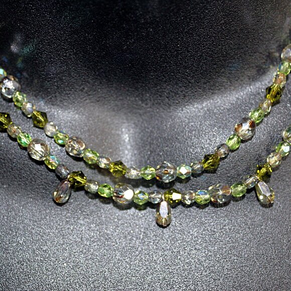 Spring Green Crystal Bling Double Strand Tsunami  Necklace - Picture 4 of 5